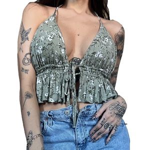 Green Floral Crop Top